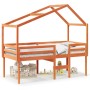 Letto a Soppalco con Tetto Cera 75x190cm Legno Massello di Pino