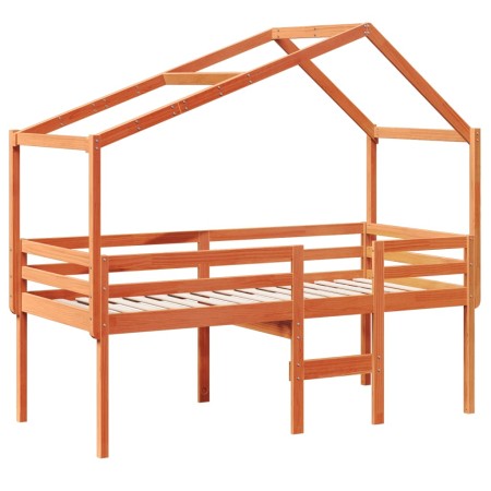 Letto a Soppalco con Tetto Cera 75x190cm Legno Massello di Pino