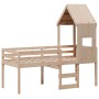 Letto a Soppalco con Tetto 90x190 cm Legno Massello di Pino