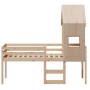 Letto a Soppalco con Tetto 90x190 cm Legno Massello di Pino