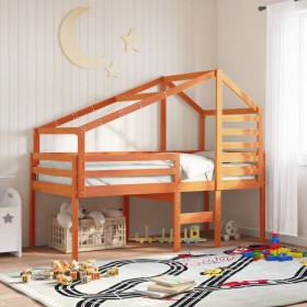 Letto a Soppalco con Tetto Marrone Cera 90x200 cm Legno di Pino