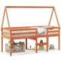 Letto a Soppalco con Tetto Cera 80x200 cm in Legno di Pino