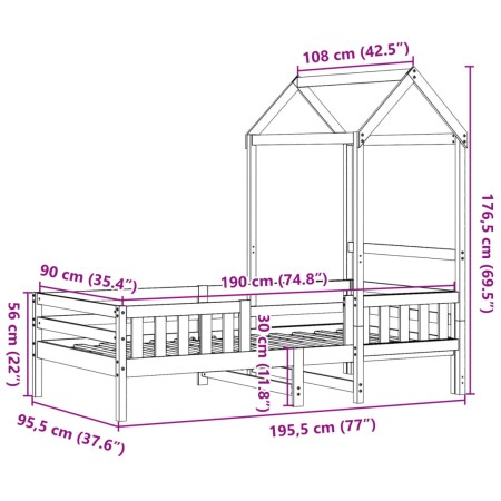 Giroletto con Tetto 90x190 cm in Legno Massello di Pino