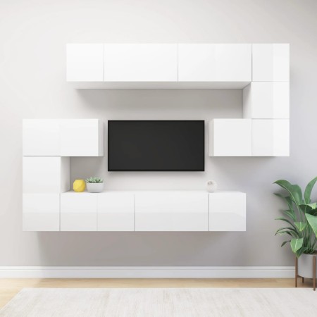 Set di Mobili Porta TV 10 pz Bianco Lucido in Legno Multistrato