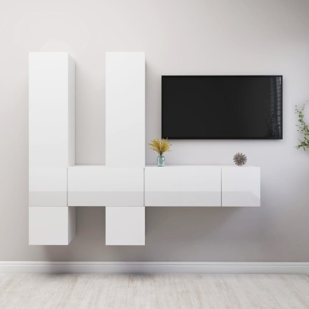 Set di Mobili Porta TV 7 pz Bianco Lucido in Legno Multistrato