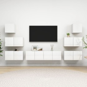 Set di Mobili Porta TV 8 pz Bianco Lucido in Legno Multistrato