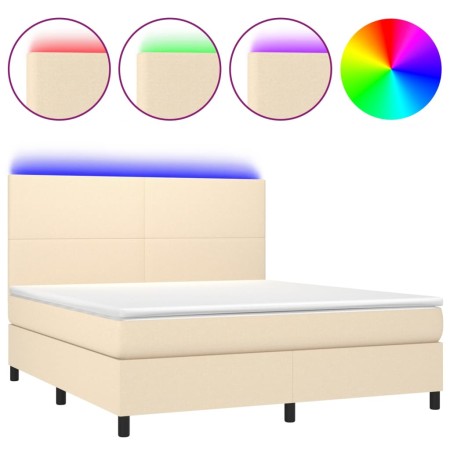 Letto a Molle con Materasso e LED Crema 160x200 cm in Tessuto