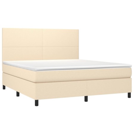 Letto a Molle con Materasso e LED Crema 160x200 cm in Tessuto