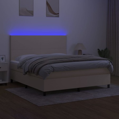 Letto a Molle con Materasso e LED Crema 160x200 cm in Tessuto