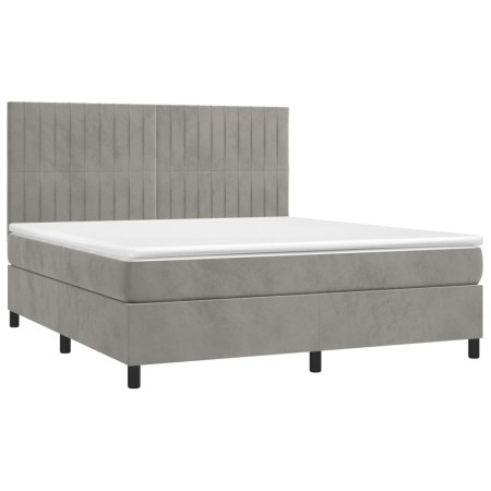 Letto a Molle Materasso e LED Grigio Chiaro 160x200 cm Velluto