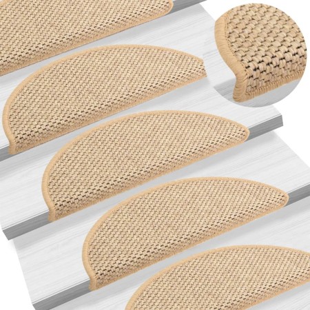 Tappeti Adesivi Scale Aspetto Sisal 15pz 56x17x3cm Beige Chiaro