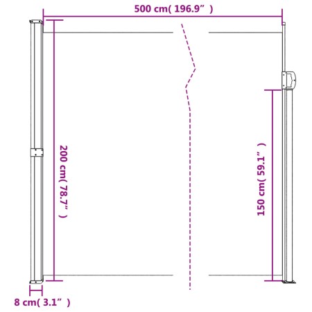 Tenda da Sole Laterale Retrattile Nera 200x500 cm