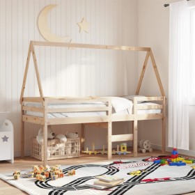 Letto a Soppalco con Tetto 90x200 cm in Legno di Pino