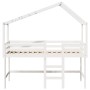 Letto Soppalco con Scala e Tetto Bianco 90x200 cm Massello Pino