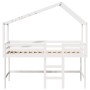 Letto Soppalco con Scala e Tetto Bianco 80x200 cm Massello Pino