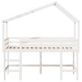 Letto Soppalco con Scala e Tetto Bianco 90x200 cm Massello Pino