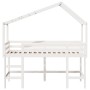 Letto Soppalco con Scala e Tetto Bianco 80x200 cm Massello Pino