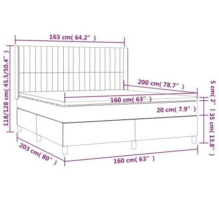 Giroletto a Molle con Materasso Grigio Chiaro 160x200cm Velluto