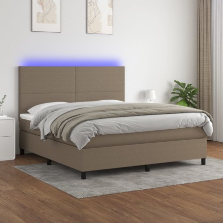 Letto a Molle con Materasso e LED Tortora 160x200 cm in Tessuto