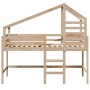 Letto Soppalco con Scala e Tetto 80x200 cm Legno Massello Pino