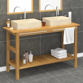 Mobile Vanità Bagno e Lavandini Marmo Crema Legno Massello Teak