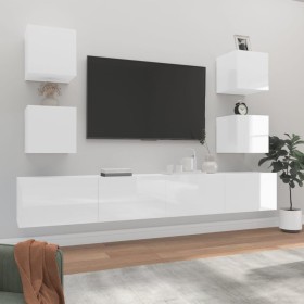 Set di Mobili Porta TV 6 pz Bianco Lucido in Legno Multistrato