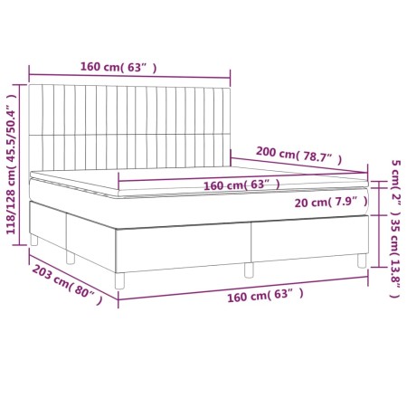 Giroletto a Molle con Materasso Grigio Chiaro 160x200cm Velluto