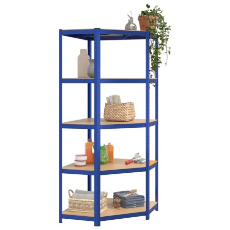 Scaffali a 5 Ripiani 4 pz Blu in Acciaio e Legno Multistrato