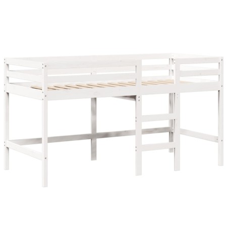 Letto Soppalco con Scala e Tetto Bianco 90x190 cm Massello Pino