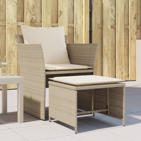 Sedia da Giardino con Poggiapiedi in Polyrattan Beige