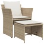 Sedia da Giardino con Poggiapiedi in Polyrattan Beige