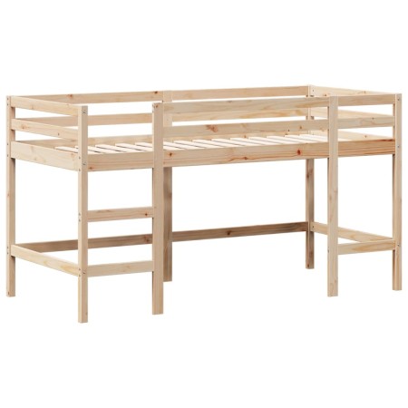 Letto Soppalco con Scala e Tetto 90x200 cm Legno Massello Pino