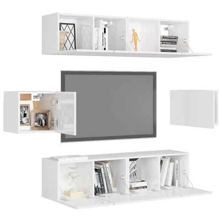 Set di Mobili Porta TV 6 pz Bianco Lucido in Legno Multistrato