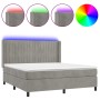 Letto a Molle Materasso e LED Grigio Chiaro 160x200 cm Velluto