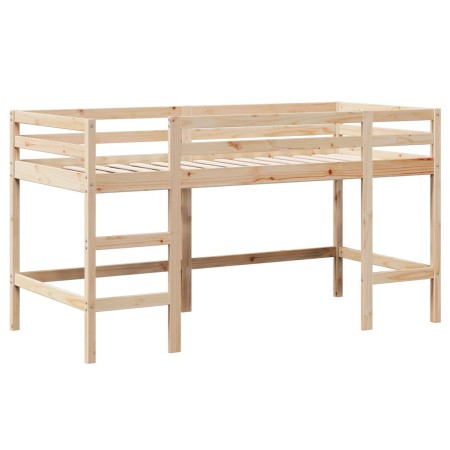 Letto Soppalco con Scala e Tetto 80x200 cm Legno Massello Pino