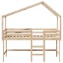 Letto Soppalco con Scala e Tetto 90x200 cm Legno Massello Pino