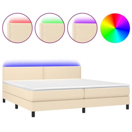 Letto a Molle Materasso e LED bianco 200x200cm in Tessuto