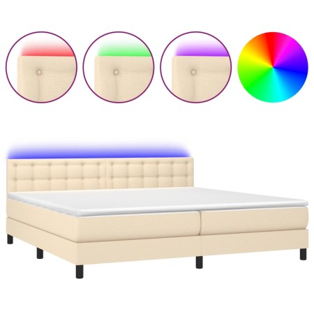 Letto a Molle Materasso e LED bianco 200x200cm in Tessuto