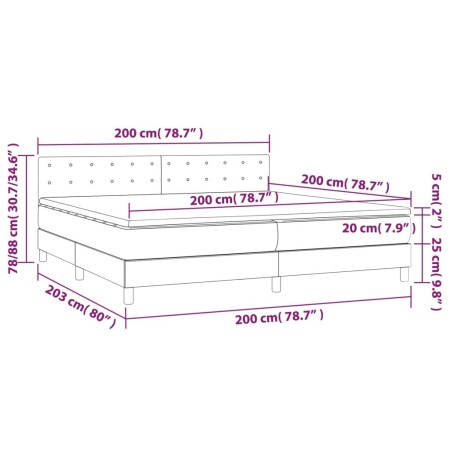 Letto a Molle Materasso e LED bianco 200x200cm in Tessuto