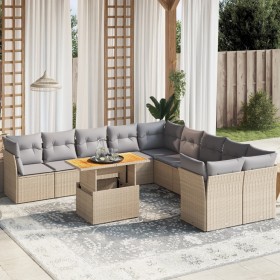 Set Divani da Giardino 11 pz con Cuscini Beige in Polyrattan