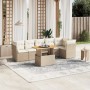 Set Divani da Giardino 7 pz con Cuscini Beige in Polyrattan