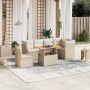 Set Divani da Giardino 7 pz con Cuscini Beige in Polyrattan