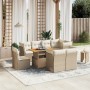 Set Divano da Giardino 9 pz con Cuscini Beige in Polyrattan