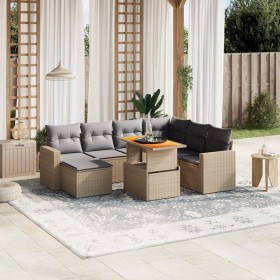 Set Divano da Giardino 8 pz con Cuscini Beige in Polyrattan