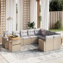 Set Divano da Giardino 10 pz con Cuscini Beige in Polyrattan