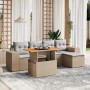 Set Divano da Giardino 6 pz con Cuscini Beige in Polyrattan