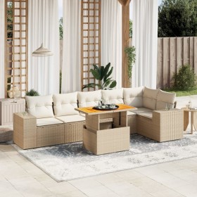 Set Divani da Giardino 7 pz con Cuscini Beige in Polyrattan