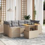 Set Divani da Giardino 7 pz con Cuscini Beige in Polyrattan