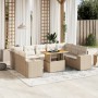 Set Divano da Giardino 10 pz con Cuscini Beige in Polyrattan