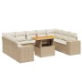 Set Divano da Giardino 10 pz con Cuscini Beige in Polyrattan